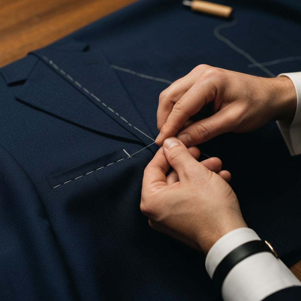 Master tailor crafting bespoke suit